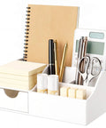 Acrylic Desk Organizer With Drawer Caddy For Office Supplies And Home Desk Storage Holds Pen And Pencil Holder in White finish