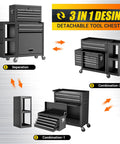 Tough As Nails 8 Drawer Rolling Tool Chest With Lockable Cabinets And Detachable Utility Cart showcasing separation and combinations.