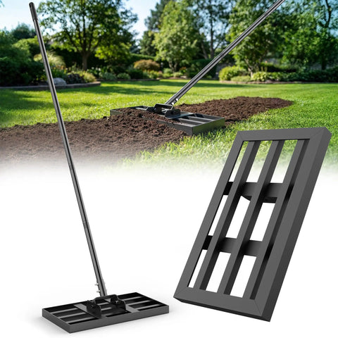 Pro Grade Lawn Leveling Rake With Adjustable 6.5 Ft Handle for yard and garden topdressing dirt sand and grass leveling