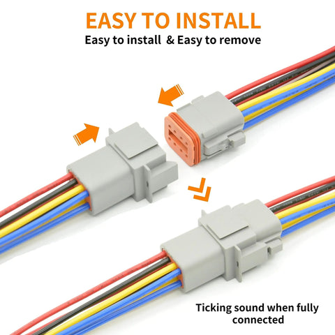 8 Pin Deutsch DT Waterproof Electrical Butt Connectors Kit For Car Truck Boat, 2 Sets With DT04-8P DT06-8S, 16 AWG Wires visible