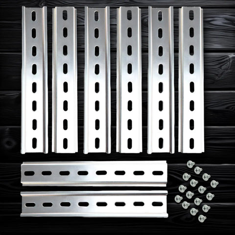 DIN Rail Slotted Aluminum 8 Inch Length By 35mm Width For Mounting Relays Contactors Circuit Breakers And Terminal Blocks RoHS Compliant Includes 16 Size 10 Stainless Steel Screws