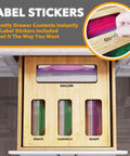 Durable Bamboo Bag Holder For Kitchen Drawer Fits Gallon Quart Sandwich Snack Bags with labels for easy organization.