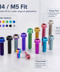 Top Tier Tc4 Titanium Alloy Flange Screws For High Performance Motor Mods And Engine Builds With Heavy Duty M4 M5 Metric Fasteners, colorful varieties displayed.