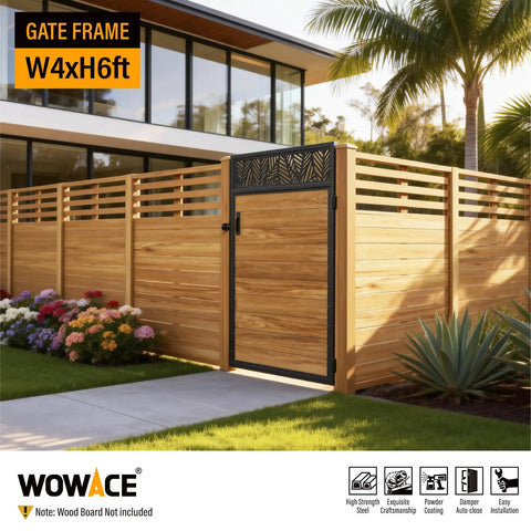 4x6 Ft Fence Gate Frame Kit In 201 Stainless Steel, Heavy Duty Anti Sag Reinforcement Hardware For Backyard Garden Gates, Left Or Right Mount, All Weather Powder Coated, No Wood Planks Included