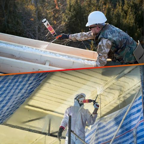 DIY Spray Foam Insulation Kit With 24 Pack 25 Ounce Cans Covers Up To 480 Sq Ft Closed Cell Foam applied on roof and ceiling