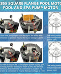 No Sweat Heavy Duty Dual Voltage Pool Pump Motor 2HP B2855 Replacement wiring guide showing terminals and voltage connections.