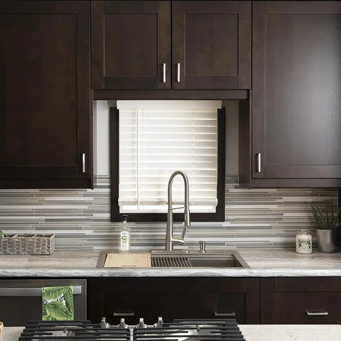 Solid Core Kitchen Cabinet Pulls 10 Pack Heavy Duty Stainless Steel Handles For Cabinets Doors And Dressers Three And Three Quarters Inch Hole Center Luxe Skylight Collection Top Shelf Hardware on dark wood kitchen cabinets.