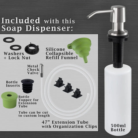 Image showing components of Oil Rubbed Bronze Kitchen Soap Dispenser With Pump, 16 Oz Built In Countertop Dish Soap Dispenser.
