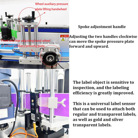 Detailed view of the spoke adjustment handle on Fast Track Automatic Desktop Conveyor Round Bottle Labeler for precise labeling.