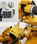 Boss Level Multi Functional Cutter Grinder Sharpener Bench Machine Drill Bit Refurbisher Plus Universal Hard Alloy Tool Grinding Kit components and settings view.