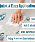 Hand wiping granite countertop with Spray On Granite Sealer For Granite Marble And Travertine Countertops Delivers Long Lasting Protection