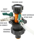 OEMTOOLS 24444 cooling system refiller AirEvac kit, front view with pressure gauge, vacuum and antifreeze valves, hose