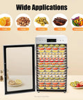 Heavy Hitter 18 Tray Food Dehydrator Machine Featuring No Sweat Touch Controls with various fruits displayed on trays.