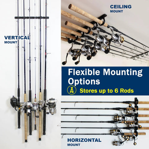 Ceiling Mount Fishing Rod Holder For Six Rods Ultimate Garage Storage And Easy Access Organization For Rods And Reels Horizontal Ceiling Rack