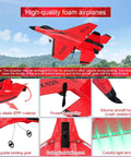 Super Easy To Fly 2CH RC Airplane With 2.4GHz Remote Control RTF Dope Jet Style SU35 FX620 showcasing red EPP body and night lights