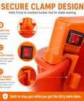 Portable Bucket Washing Machine With Dual Direction Spin Scrub For 5 Gallon Buckets secure clamp design for stable washing.