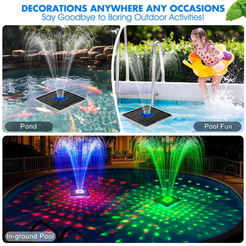 Solar Floating Pool Fountain With Lights 9.5 Inch Large Water Fountain With Anchor Kit For Above Ground And Inground Pools Six Light Show Modes And 44 Inch Night Spray Height Blue One Piece