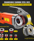 Powerful 2300W Pipe Threader For Half To Two Inch Pipes With 6 Dies And 110V Handheld Electric Threading Machine Copper Motor 22 RPM No Load Speed Portable Kit With Carrying Case By VEVOR, highlighting changeable carbon steel dies.