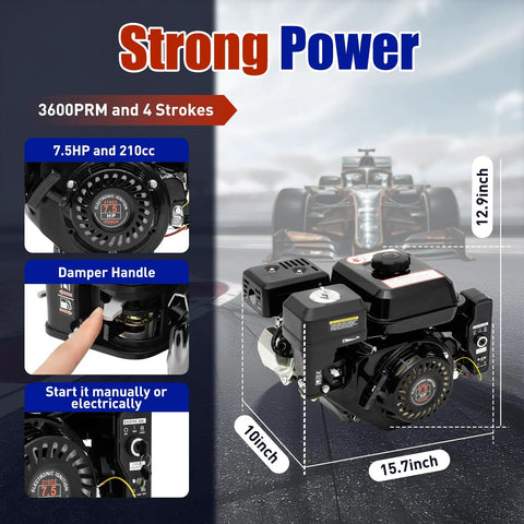 Beefy 212CC 4-Stroke Go Kart Engine With Electric Start 7.5 HP Horizontal Gas Power Plant for various applications, side view