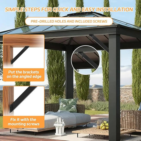 Heavy Duty 45 Degree Corner Connector Bracket Kit With Screws Inside Mount For Gazebos Treehouses Patios Cabins And Courtyards 8-Piece Steel Construction For Strong Durable Outdoor Installations And Secure Corner Joints