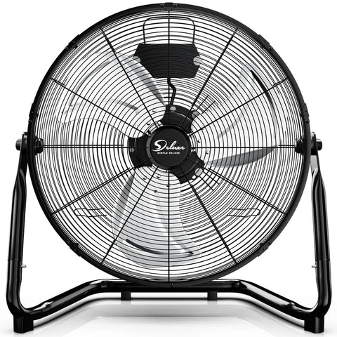 Front view of 18 Inch Heavy Duty Industrial Floor Fan with 3 Speed High Velocity Airflow, metal construction, black finish.