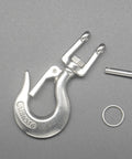 Rock Solid 316 Stainless Steel Clevis Slip Hook With Swivel Lift And Safety Latch 5/16 Inch 1430 Lbs Rigging Accessory shown with pin and ring.