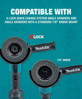 Two angle grinders, compatible with X-Lock 4-1/2 Inch Flap Disc Set, 60 Grit Type 29 Angled Grinding and Polishing Discs, 7/8 Inch Arbor.