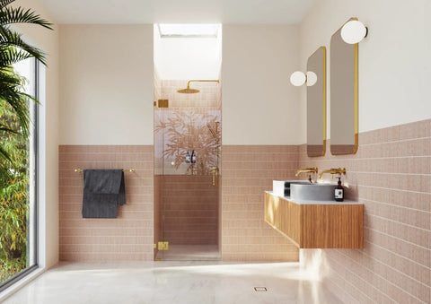 Frameless Shower Door Hinge With Enduroshield Glass Coating In Polished Brass For 78 Inch By 33.75 Inch Glass Enclosures, gold hinge on glass shower door