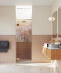 Frameless Shower Door Hinge With Enduroshield Glass Coating For 78 Inch Wide Doors 31.75 Inch Glass Polished Brass Finish Heavy Duty Hardware For A Slick Look And Smooth Swing, shown on shower door