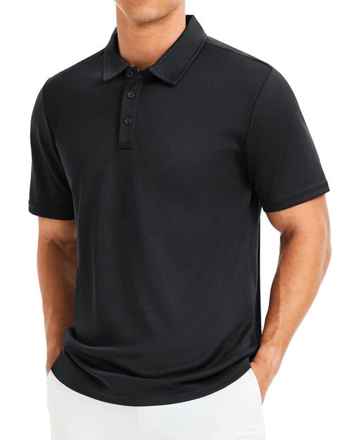 Men's Golf Polo Shirt Short Sleeve Quick Dry Moisture Wicking Collared Performance Polo For Athletic Training And Casual Wear Breathable Lightweight Black Large
