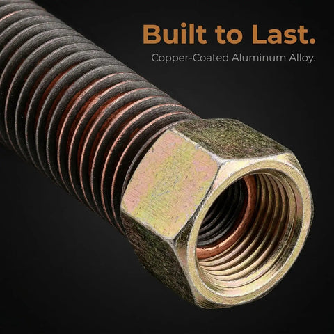 Close-up of 12mm Copper-Coated Exhaust Tube For Air Compressors, 3/4 Inch Line Kit showing threaded copper-coated aluminum alloy