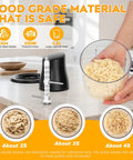 Turnrise Electric Chicken Shredder Tool with Double S-Blades, 1.2L bowl, stainless steel blades, showing shredded chicken.