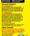 Product label for Gas And Diesel Fuel System Cleaner And Stabilizer 24 Oz 2 Pack with usage instructions for gasoline and diesel engines.