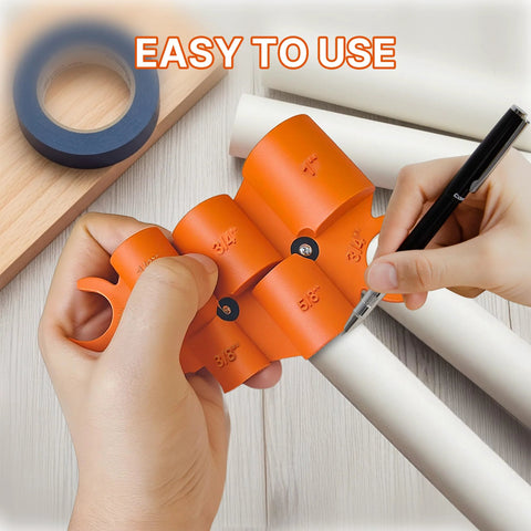 Close-up of orange pipe deburring tool kit with adjustable 1/4 in to 1 in sleeves for PVC tubing chamfering