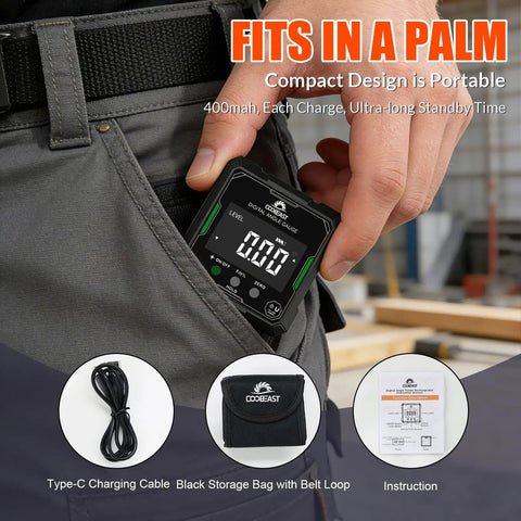 Digital Angle Finder With Dual Hella Bright Green Lasers And Rugged Magnetic Base Four Side Layout Gauge for Carpenters in pocket.