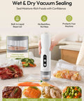 Handheld Vacuum Sealer Keeps Food Hella Fresh With Auto And Manual Modes For Wet And Dry Use Great For Meal Prep And Sous Vide, sealing wet foods.