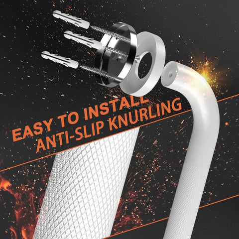 Two Pack 36 Inch White Shower Grab Bars With Anti Slip Knurled Grip Sturdy Stainless Steel Wall Mount viewed in close-up