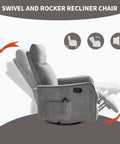Full Body Massage Rocker Recliner With Heat Eight Vibrating Nodes For Back Lumbar And Legs Swivel And Manual Recline