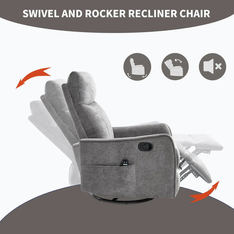 Full Body Massage Rocker Recliner With Heat Eight Vibrating Nodes For Back Lumbar And Legs Swivel And Manual Recline