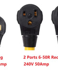 Heavy Duty NEMA 6-50P To Dual 6-50R Y Splitter Cable 6 AWG STW 3 Feet 240V 50 Amp Power Cord Adapter For Welder EV Dryer RV