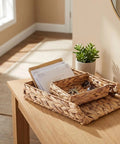 Water Hyacinth Paper Tray Organizer 3 Piece Desk Set For Home Office Open Front Mail Sorting Trays Active File Storage And Woven Basket