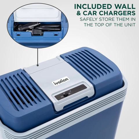 Keep Food And Drinks Fresh On The Go With This 24 L Portable Thermoelectric Cooler And Warmer showing storage for chargers