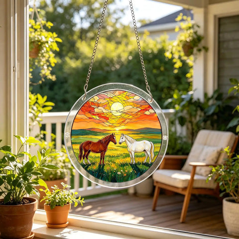 Unique Branches Of Love Acrylic Catcher Puzzle Kit for doors with horse image in garden setting, light-catching design
