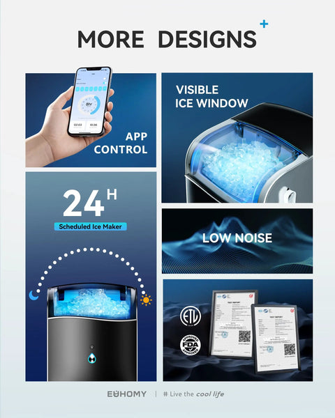 Countertop Nugget Ice Maker With App Control And Self Cleaning, Ready In 7 Minutes, Produces 40lbs Per Day features and design