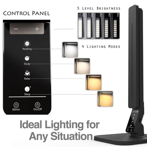 Super Handy Dimmable Led Desk Lamp With Four Lighting Modes for Reading Studying Relaxation and Bedtime control panel in piano black