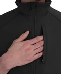 Men's Heavy Duty Softshell Vest With Smooth Four Way Stretch And Plush Fleece Lining, showing front zipped pocket detail.