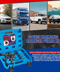 Harmonic Balancer Puller Kit With Adjustable 3 Jaw Pulley and accessories in blue plastic case with vehicle images