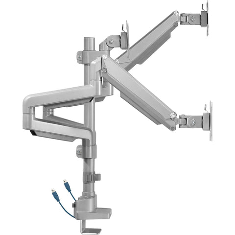 Clean Workspace Upgrade Featuring Versatile Triple Monitor Pole Stand With Rock Solid Build And Smooth Glide Swivel Tilt Control Plus Integrated Usb Charging Ports For Effortless Grommet Installation Gray