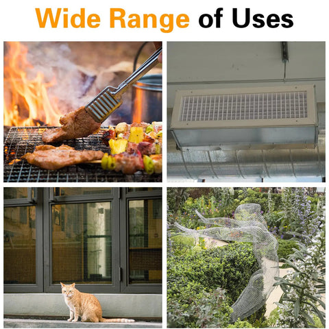 Six Pack 12 By 8 Inch 20 Mesh Stainless Steel Wire Mesh Screen For DIY Projects No Rust Cage Vent Garden Window Screen Filter Mesh Tough As Nails Durable For Airflow And Filtration in various uses including grilling, vent cover, garden, and window.