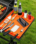 Rollable Silicone Grill Mat For Griddle Tools And BBQ Accessories, Heat Resistant, Non Slip Side Shelf Organizer With Drip Tray